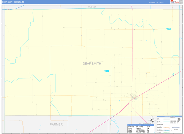 Deaf Smith County, TX Zip Code Wall Map